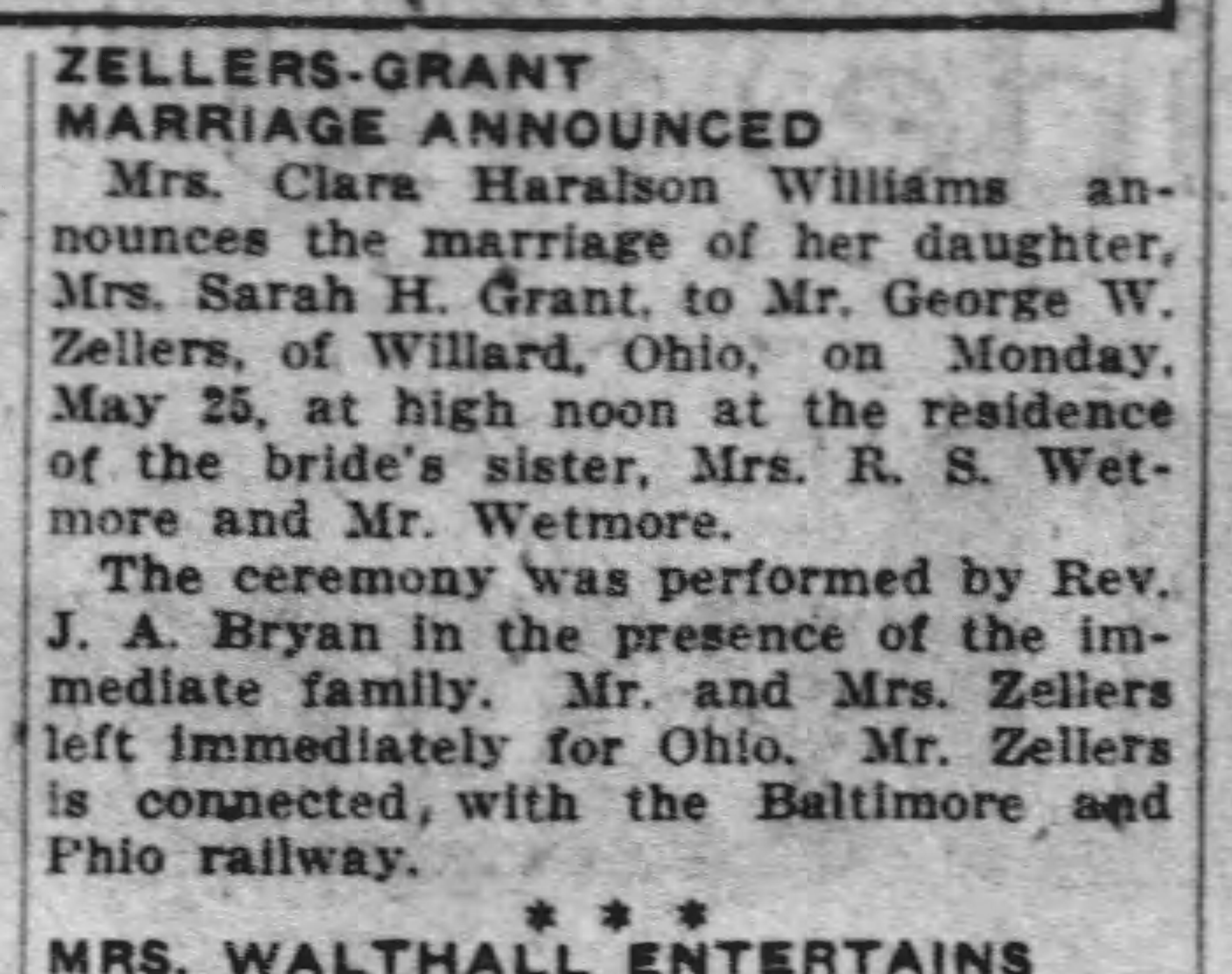 Zellers-Grant Marriage Announced